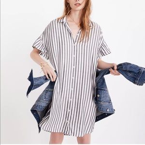 Madewell Striped Courier Ruffle-Sleeve Shirtdress